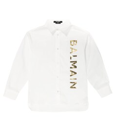 Хлопковая рубашка с логотипом Balmain, белый