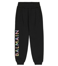 Хлопковые спортивные штаны с логотипом Balmain, черный