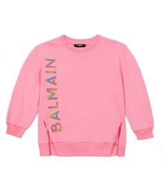 Толстовка из хлопка с логотипом Balmain, розовый