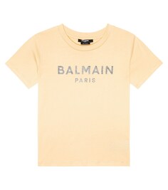 Хлопковая футболка с логотипом Balmain, коричневый