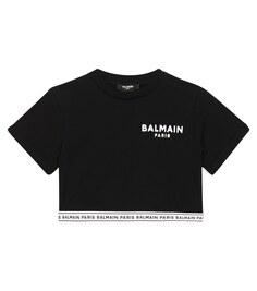 Укороченная футболка из хлопкового джерси с логотипом Balmain, черный