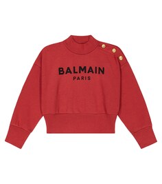Хлопковая толстовка с высоким воротником и логотипом Balmain, красный
