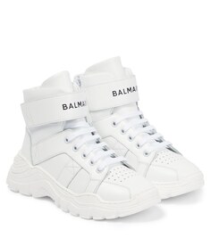 Кожаные кроссовки с логотипом Balmain, белый