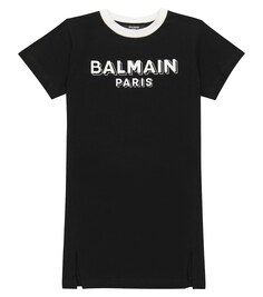 Хлопковое платье-футболка с логотипом Balmain, черный