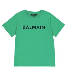 Хлопковая футболка с логотипом Balmain, зеленый