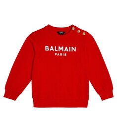 Толстовка из хлопка с логотипом Balmain, красный