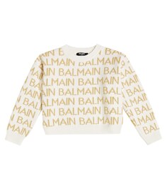 Свитер интарсия с логотипом из смесовой шерсти Balmain, белый