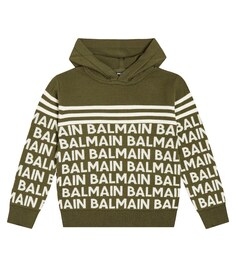 Худи интарсия из смесовой шерсти с логотипом Balmain, разноцветный