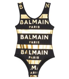 Полосатый купальник с логотипом Balmain, разноцветный