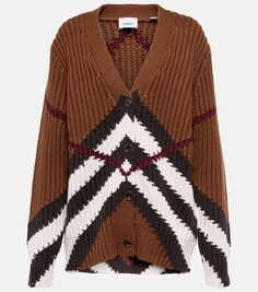 Кардиган Chevron Check из смесового кашемира BURBERRY, коричневый