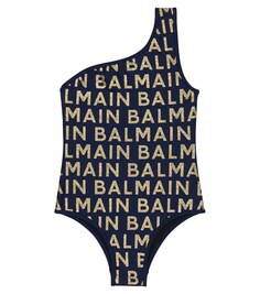 Купальник на одно плечо с логотипом Balmain, черный