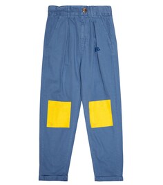 Хлопковые брюки чинос в стиле колор-блок Bobo Choses, синий