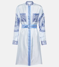 Шелковое платье-рубашка с принтом BURBERRY, синий