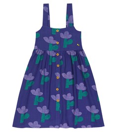 Платье из смесового льна с цветочным принтом Bobo Choses, синий
