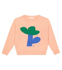 Хлопковый свитер интарсия с цветочным принтом Bobo Choses, розовый