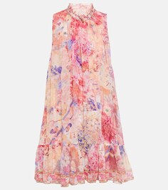 Шелковое мини-платье с цветочным принтом CAMILLA, разноцветный