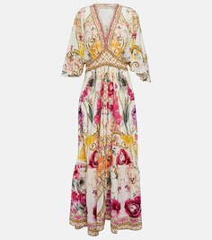 Шелковое платье макси с цветочным декором CAMILLA, разноцветный