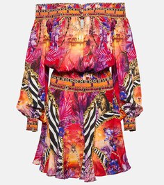 Украшенное принтом мини-платье с открытыми плечами CAMILLA, разноцветный