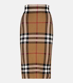 Жаккардовая трикотажная юбка в клетку Vintage Check BURBERRY, разноцветный