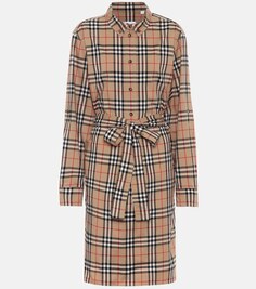 Платье-рубашка из эластичного хлопка в клетку Vintage Check BURBERRY, бежевый