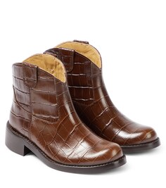 Ботинки Santiag из кожи с эффектом крокодила Bonpoint, коричневый
