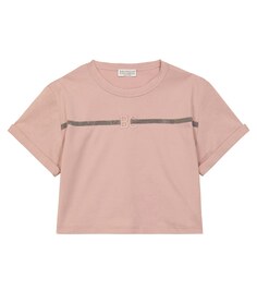 Украшенная футболка из хлопкового джерси Brunello Cucinelli, розовый