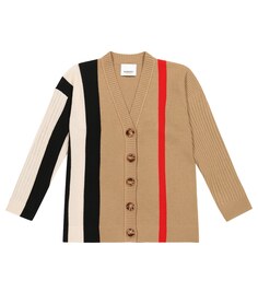 Шерстяной кардиган с полосками Icon Stripe Burberry, коричневый