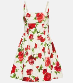 Мини-платье из смесового хлопка с цветочным принтом CAROLINA HERRERA, белый