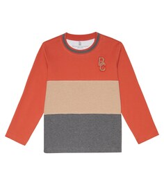 Полосатый хлопковый свитер Brunello Cucinelli, оранжевый
