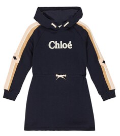 Хлопковое платье с капюшоном и логотипом Chloé, синий Chloe