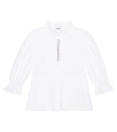 Рубашка из смесового хлопка с оборками и логотипом Burberry, белый