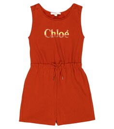 Хлопковый комбинезон с логотипом Chloé, оранжевый Chloe