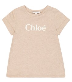 Хлопковая футболка с логотипом Chloé, бежевый Chloe