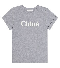 Футболка из хлопкового джерси с логотипом Chloé, серый Chloe