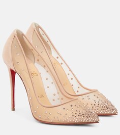 Сетчатые туфли-лодочки Follies со стразами Christian Louboutin, бежевый