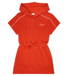 Хлопковое мини-платье с капюшоном Chloé, оранжевый Chloe