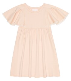 Хлопковое платье с вышивкой и оборками на рукавах Chloé, розовый Chloe