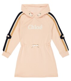 Хлопковое платье с капюшоном и логотипом Chloé, розовый Chloe