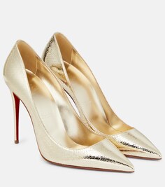 Туфли-лодочки Kate 100 из металлизированной кожи Christian Louboutin, серебряный