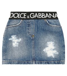 Джинсовая юбка с эффектом потертости и логотипом Dolce&amp;Gabbana, синий