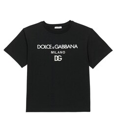 Хлопковая футболка с вышитым логотипом Dolce&amp;Gabbana, черный