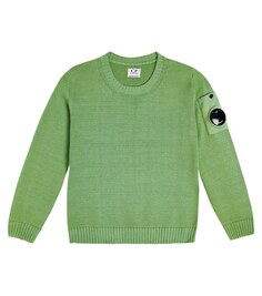 Шерстяной свитер в рубчик C.P. COMPANY KIDS, зеленый