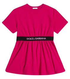 Платье из смесового хлопкового джерси с логотипом Dolce&amp;Gabbana, розовый