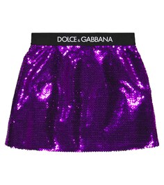 Юбка с пайетками и логотипом Dolce&amp;Gabbana, белый