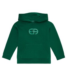 Худи из смесового хлопкового джерси с логотипом Emporio Armani, зеленый
