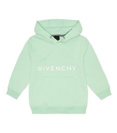 Худи из смесового хлопкового джерси с логотипом Givenchy Kids, зеленый