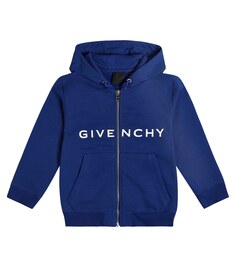 Худи из смесового хлопкового джерси с логотипом Givenchy Kids, синий