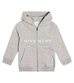 Худи из смесового хлопкового джерси с логотипом Givenchy Kids, серый