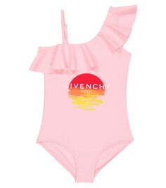 Асимметричный купальник с оборками Givenchy Kids, разноцветный