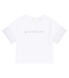 Хлопковая футболка с оборками Givenchy Kids, белый
